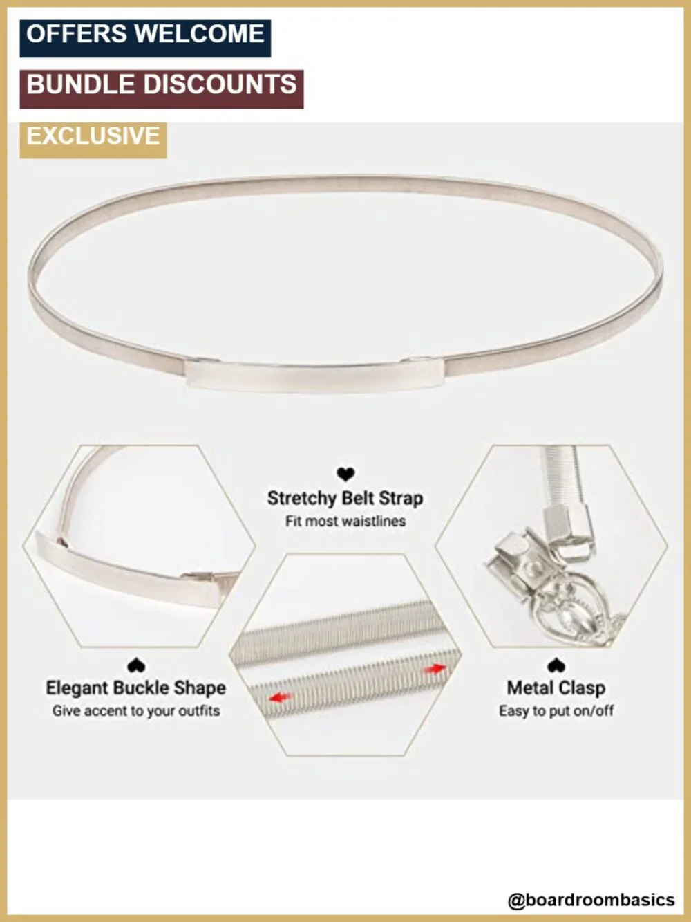 Skinny Metal Cinch Belt Gold Waistband Elastic Waist Belt